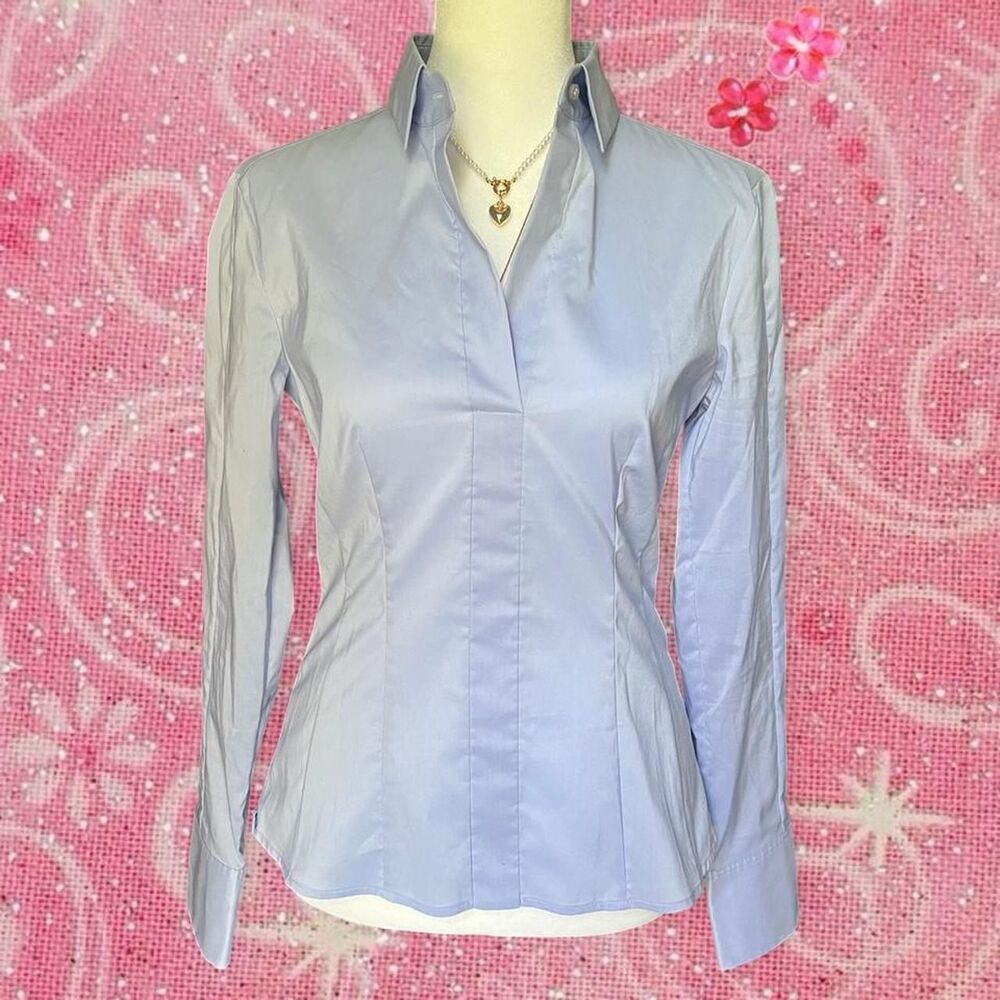 Boss Hugo Boss Light Blue Corset Structure Collared Blouse Slim Fit